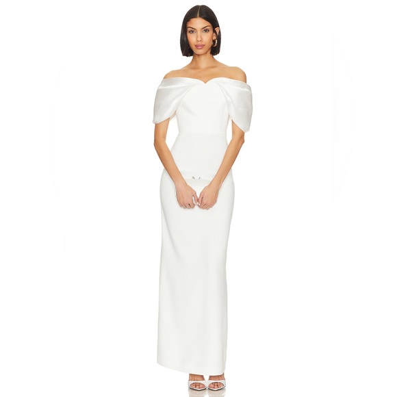 Solace London Dakota Maxi Dress Ivory Off the Shoulder Gown 4 Bridal Wedding - Picture 1 of 12